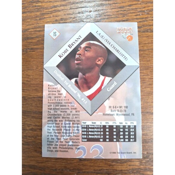 1996-97 Score Board Basketball Rookies #15 Kobe Bryant Lower Merion H.S. Mint - Picture 2 of 10